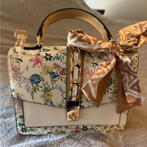 Aldo Floral Cream and Gold Satchel